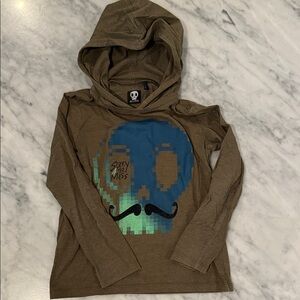 Kids Brown Hoodie with Blue Skull Graphic